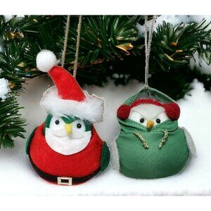 2 New Feathery Friends Santa Claus Bird Fabric Christmas Holiday Ornament Crafts